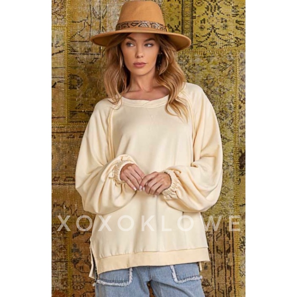 POL Butter Cream French Terry Criss Cross Back Pullover | Slouchy Fit - Picture 10 of 13